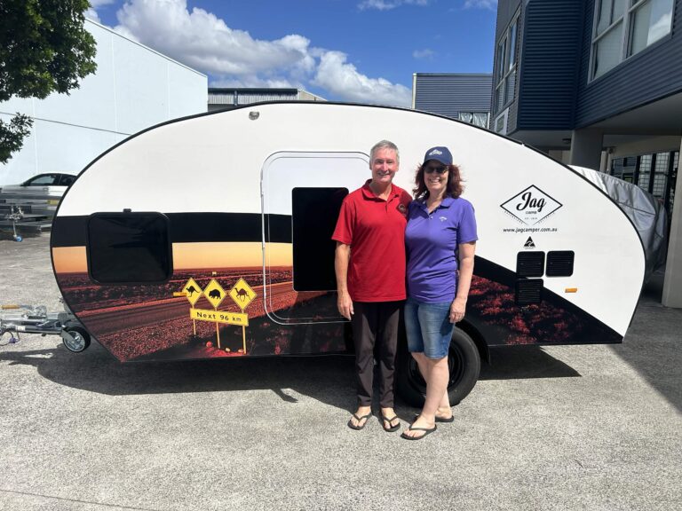 Gregg and Michelle Peters with their JAG Teardrop Camper