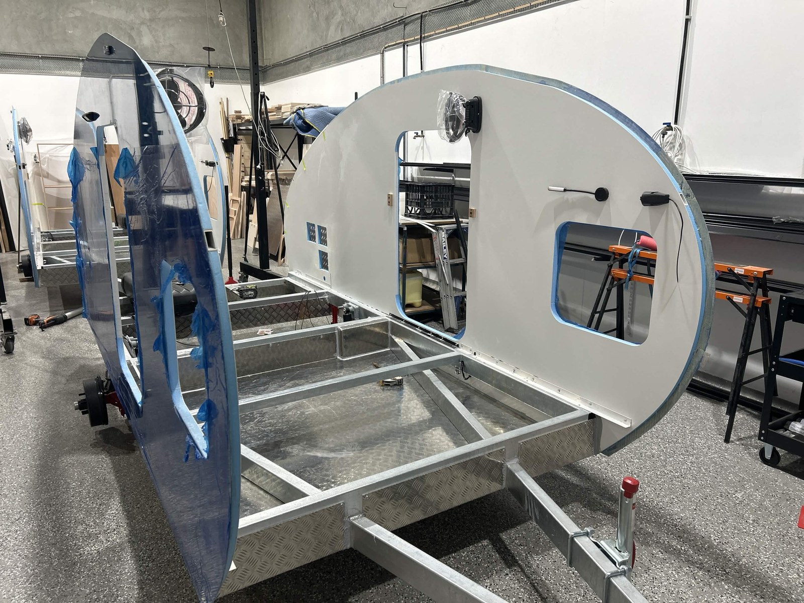 Insulated XPS composite panel body construction on a JAG Camper in the workshop.