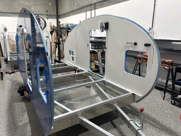Insulated XPS composite panel body construction on a JAG Camper in the workshop.