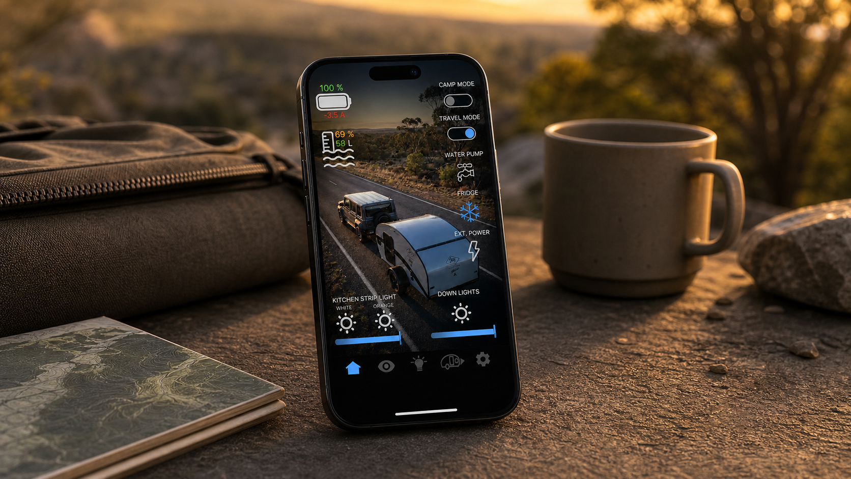 Smartphone app control for the JAG Teardrop Camper Garmin Smart RV system