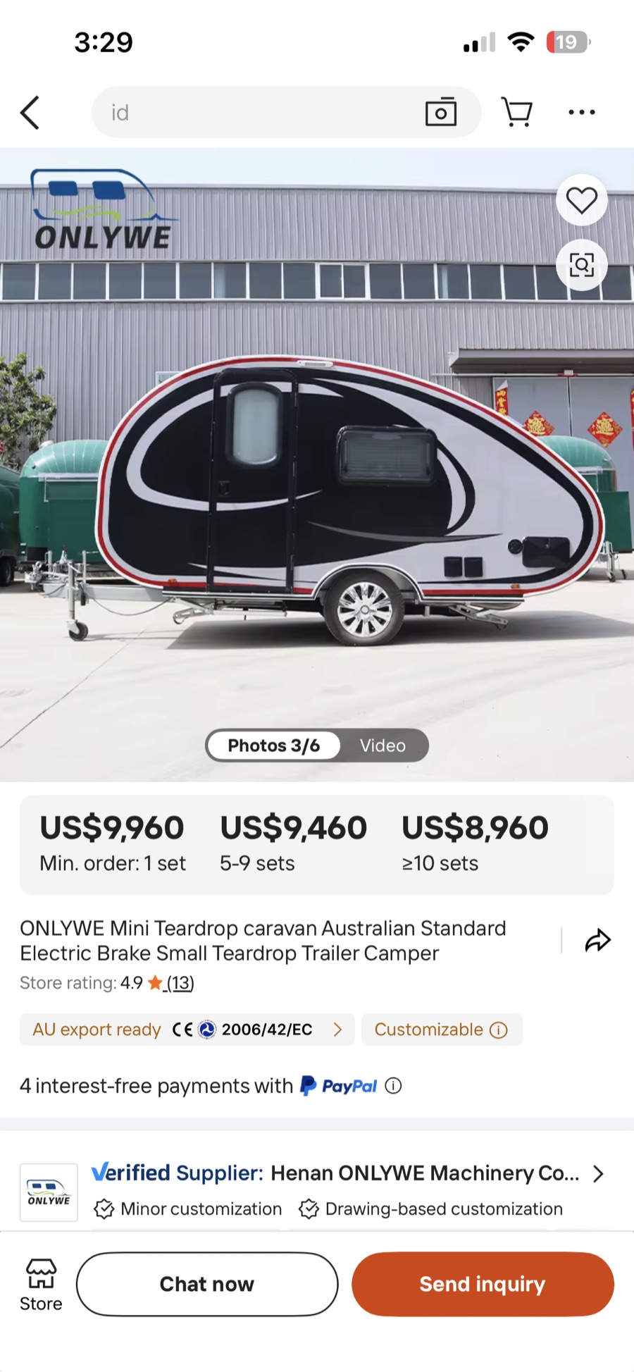 Chinese Alibaba teardrop camper listing visually matching Breath Trailer models